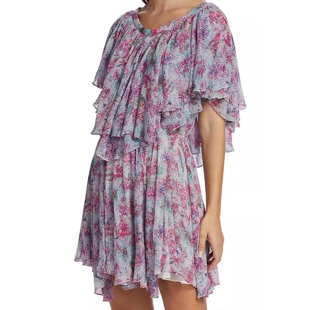 $1490 Isabel Marant Silk Ruffle Mini Aqua Dress Size 38(6) - Picture 9 of 11